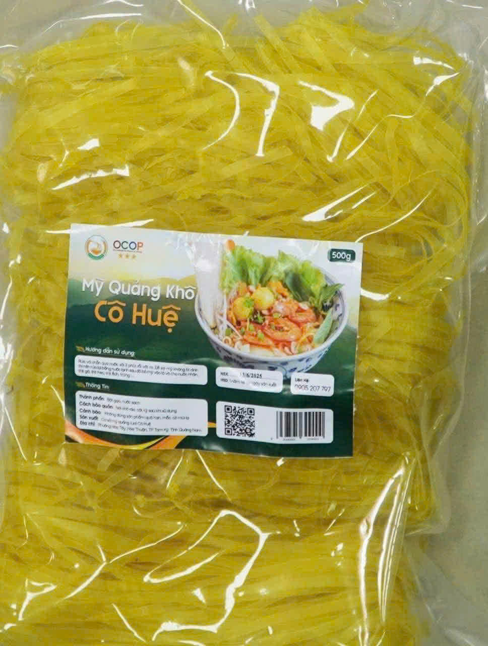 Sản phẩm mì Quảng khô Cô Huệ đóng gói đạt chuẩn phân phối siêu thị Co.opmart